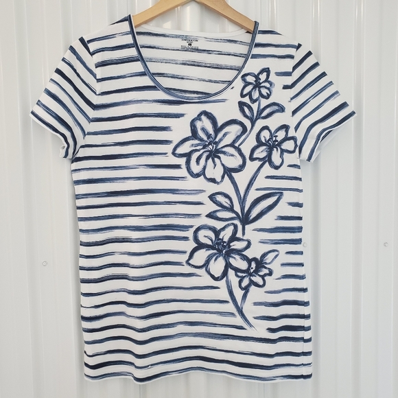 Jones New York | Stripe Top with Floral Detail - Picture 1 of 7